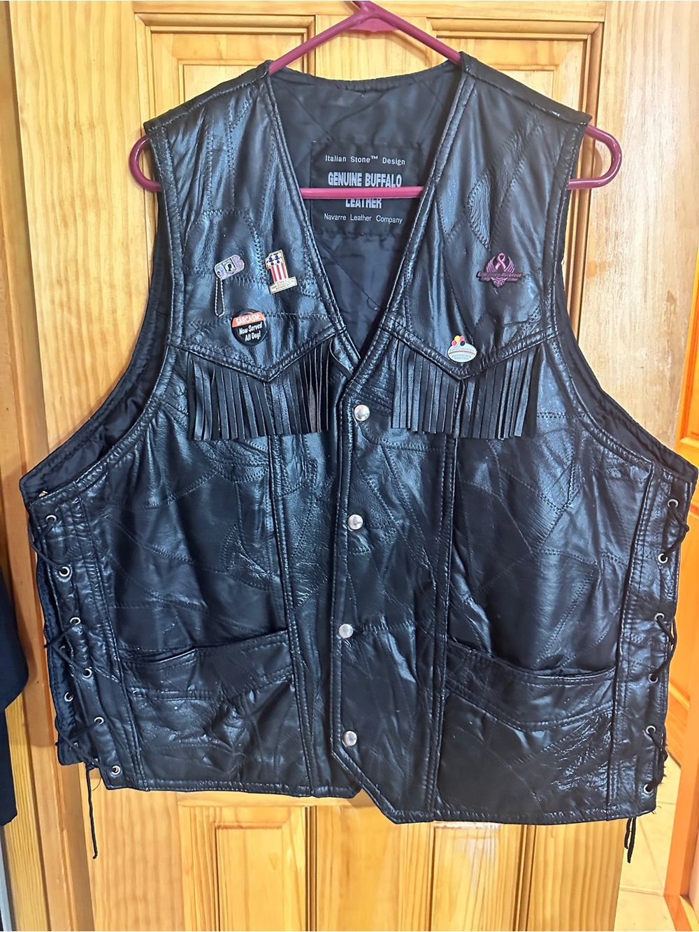 Black Leather Fringe Vest - Women